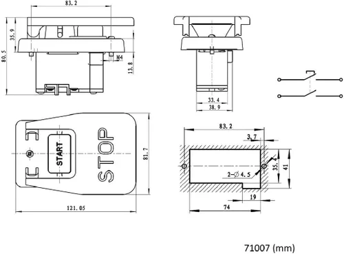 Miniatura 6 de Powertec 120V/230V Interruptor de paleta de voltaje dual con tornillos, 28 amperios, palanca de rodilla para herramientas eléctricas