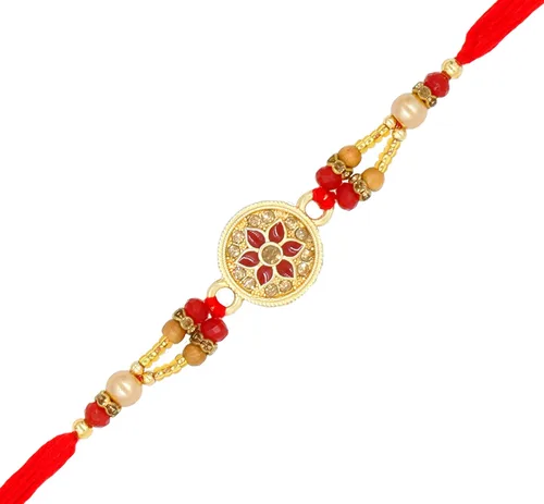 Miniatura 4 de Kundan Rakhi de alta calidad para hermano multicolor, hermoso y de diseño, hilo Raksha Bandhan Rakhi para amar hermano Bhai RURAKH0036, Metal, Sin