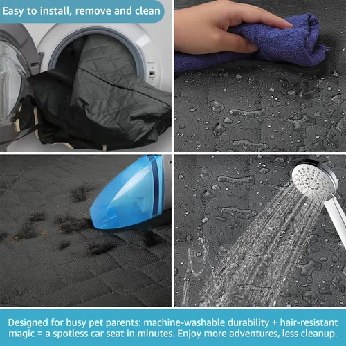 Miniatura 6 de Lassie Fundas de asiento de coche para perro para asiento trasero con 2 cinturones de seguridad, hamaca impermeable para automóvil para perro