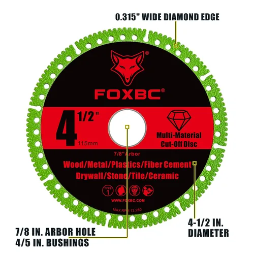 Miniatura 3 de FOXBC Discos de corte multimaterial indestructibles de 4-1/2 pulgadas para amoladoras angulares, eje de 7/8" - Paquete de 3