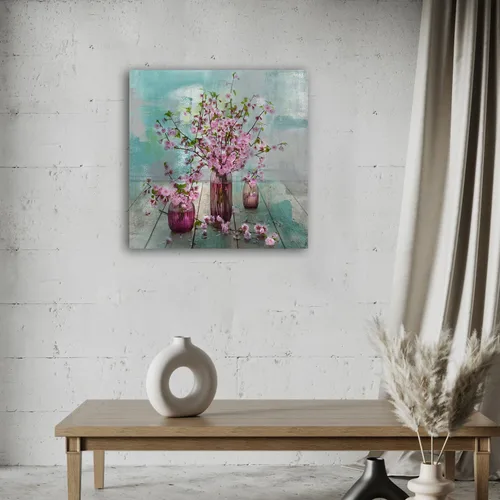 Miniatura 3 de Acocifi Lienzo de flores rosas para pared, cuadro abstracto, verde azulado, turquesa, acuarela, melocotón, pintura, enmarcado, para baño, sala