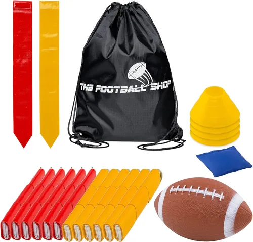 Set de fútbol con bandera para 12 jugadores - Incluye cinturones y banderas duraderas, conos, bolsa de frijoles, mochila para transportar y balón de