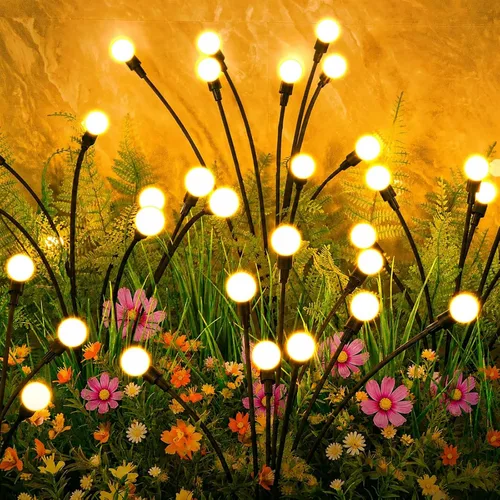 Luces solares para exteriores (2 paquetes - 16 LED), luces solares para jardín ASMAD, decoraciones al aire libre, luz de luciérnaga para decoración