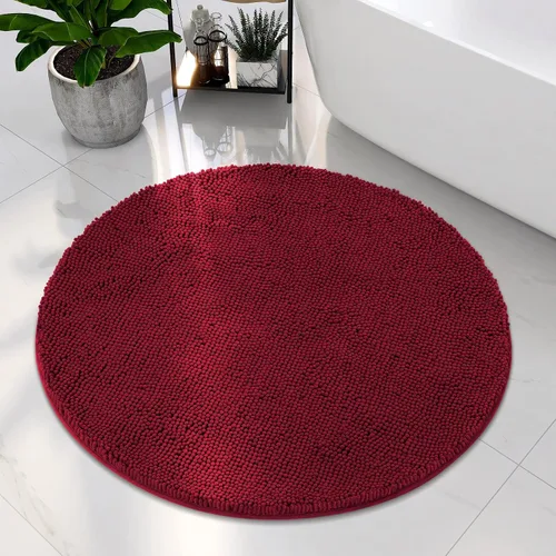 Miniatura 15 de HOMEIDEAS Alfombra de baño redonda, felpilla de lujo, extra suave y absorbente, antideslizante, lavable a máquina (rojo borgoña, 2 pies)