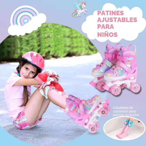 Miniatura 2 de Patines de ruedas para niñas de 3 a 12 años, patines ajustables con luz para niños pequeños, principiantes, unicornio, sirena, arco iris, regalo Rosa