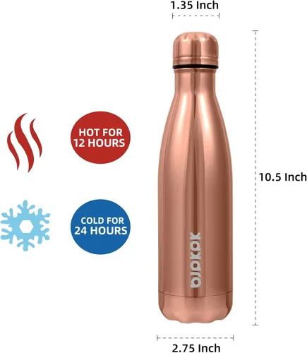 Miniatura 3 de BJPKPK Botellas de agua de acero inoxidable con aislamiento de 17 onzas, mantiene el frío y el calor, brillante oro rosa Oro rosa brillante