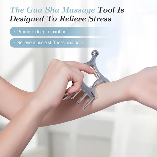 Miniatura 7 de Herramientas faciales del masaje del Gua Sha del metal, peine del masaje del cuero cabelludo para la cabeza Hollow Handle & Massage Heads Deeply