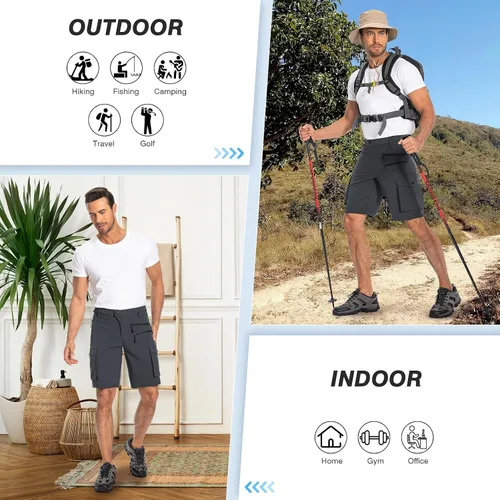 Miniatura 5 de Hiauspor Pantalones cortos de ciclismo de montaña para hombre, elásticos, de secado rápido, para senderismo, trabajo, golf, pesca, táctico