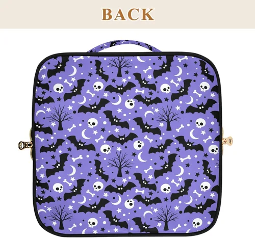 Miniatura 7 de Bolsa Organizadora de Maquillaje, Bolsa de Maquillaje de Halloween con Murciélagos Negros y Cielo Nocturno con Estrellas, Bolsa de Maquillaje