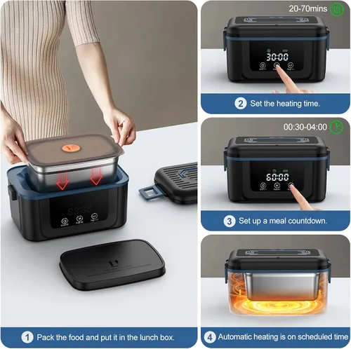 Miniatura 5 de Fiambrera eléctrica inalámbrica para adultos, hombres y mujeres, lonchera calentada con batería con contenedor de 1.5 L, lonchera autocalentable