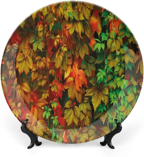 Miniatura 19 de XISUNYA Plato decorativo de 6 pulgadas, cerámica de cerámica para decoración de otoño, imagen suave de hojas de otoño desvanecidas, impresión