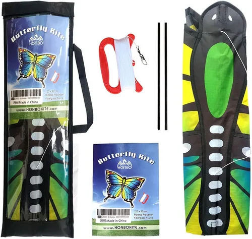 Miniatura 2 de HONBO Cometas de mariposa para niños y adultos, cometa grande para principiantes de 55 x 28 pulgadas para niños de 4 a 8 años, fácil de volar