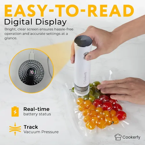Miniatura 3 de Máquina selladora al vacío de alimentos con pantalla digital y tanque visible, sellador al vacío compacto de mano de flujo de aire de 8 litros
