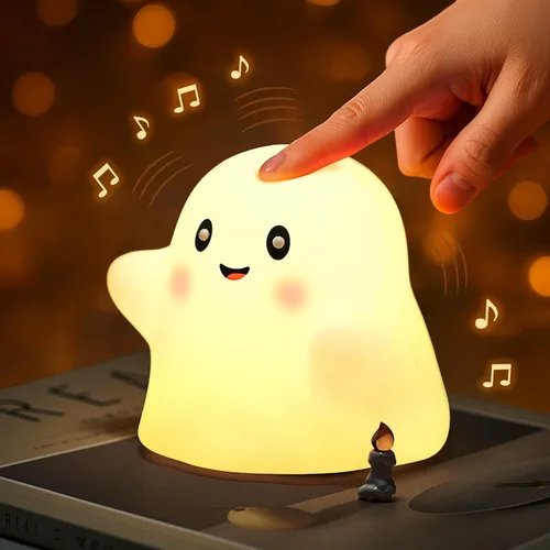 Luz nocturna fantasma para niños, regalo y juguete divertido para niños, lámpara táctil con sonidos, silicona blanda, LED seguro para los ojos,