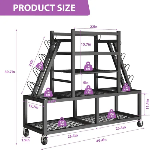 Miniatura 8 de HavenlyYouth Estante de pesas para mancuernas, estante grande para mancuernas para almacenamiento de gimnasio en casa, organizador de almacenamiento
