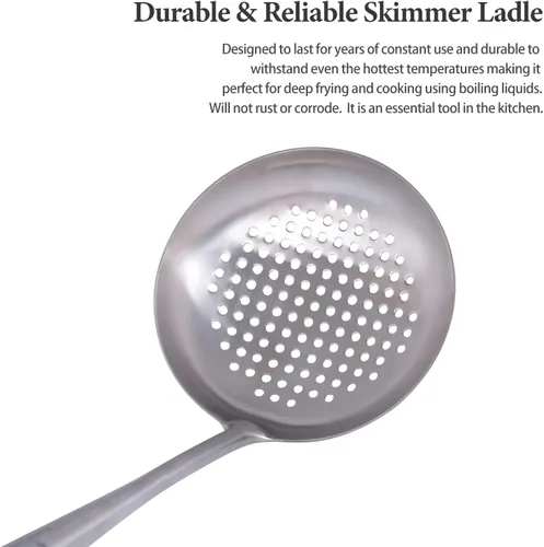 Miniatura 7 de iBasingo Espátula y cucharón de titanio, cuchara skimmer juego de herramientas de cocina con mango largo, utensilios chinos wok para camping, Juego