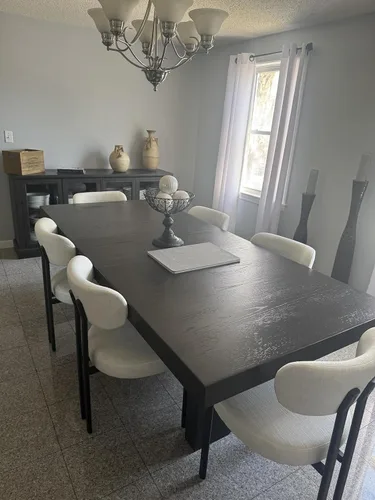 Miniatura 9 de Ya-Home Juego de 2 sillas de comedor modernas, sillas de comedor tapizadas de lino con respaldo curvado, patas de metal negro, sillas laterales