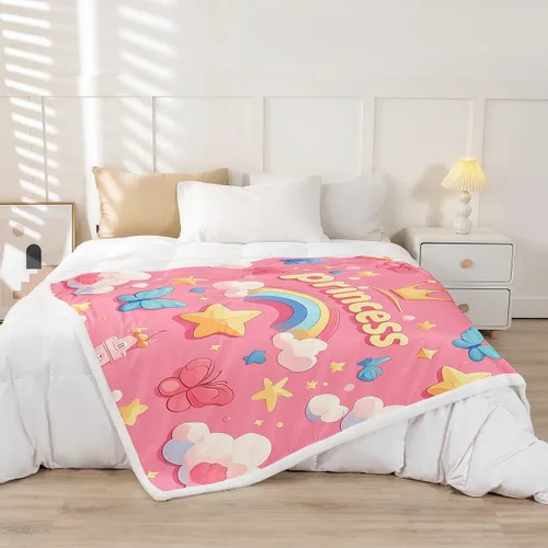 Miniatura 2 de Princess Flannel Blanket All Seasons,Rainbow Cloud Stars Butterfly Bed Blanket for Kawaii Home Decor,Dreamy Fairy Tale Castle Blanket for Kids Girls