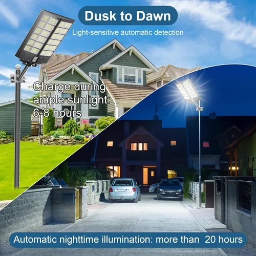 Miniatura 4 de Luz de calle solar de 9000 W, luces solares de calle al aire libre 120000 LM, luz de estacionamiento comercial 7000 K, luces de inundación