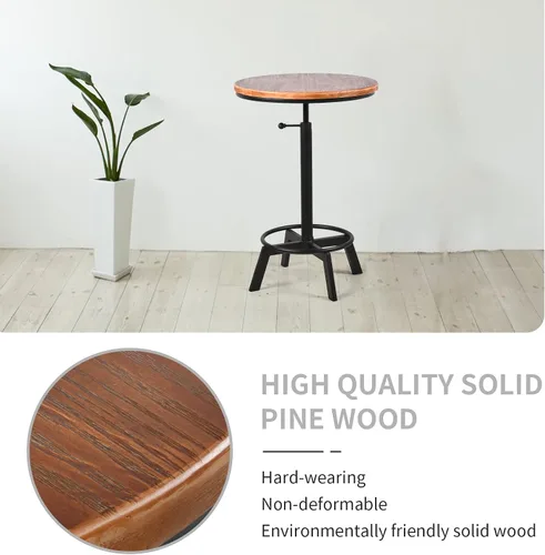 Miniatura 5 de LOKKHAN Mesa de bar giratoria ajustable de 30 a 35.4 pulgadas, mesa redonda de madera de 23.6 pulgadas de diámetro, cocina industrial rústica