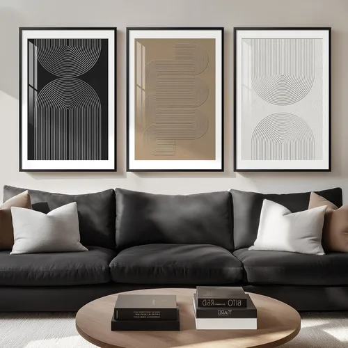 Miniatura 31 de Arte abstracto neutro en blanco y negro para sala de estar, 3 cuadros de impresiones en lienzo, para paredes, imágenes geométricas minimalistas
