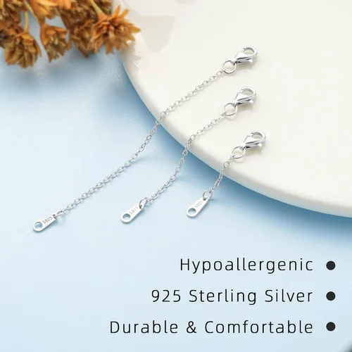 Miniatura 5 de VANBARIS Extensores de collar de plata esterlina para mujer, extensor de cadena de plata de ley para collares, juego de 3 piezas (1, 2, 3 pulgadas)