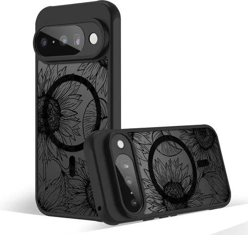 Miniatura 15 de Funda magnética para Google Pixel 10A [Compatible con MagSafe] Funda con patrón floral de flores negras para mujeres y niñas, con borde de TPU Rama