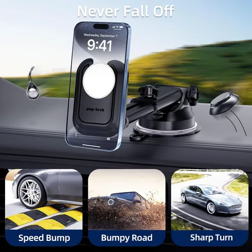 Miniatura 7 de pop-tech Soporte de teléfono de automóvil para Pop Socket: soporte de teléfono celular con ventosa para ventana de parabrisas de salpicadero
