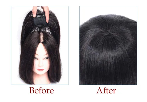Miniatura 5 de Toppers de cabello humano con clip para mujer con punto calvo, base redonda de 360 grados para la frente, piezas de pelo tipo tupé, 6 pulgadas, negro