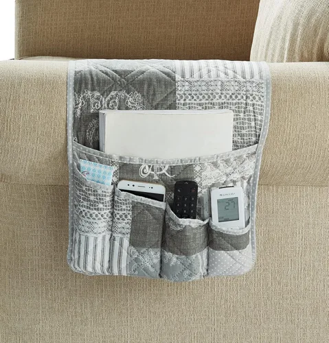 Miniatura 19 de Brilliant Sunshine - Organizador de apoyabrazos de sofá de terciopelo gris con 5 bolsillos, soporte antideslizante para sillón reclinable