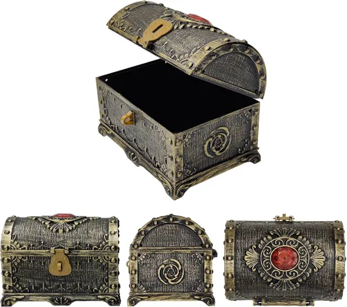 Miniatura 6 de Caja de Almacenamiento Flyekist para Niños, Cofre del Tesoro Pirata, Rojo con Incrustaciones de Rinstones en la Parte Superior, Cofre Decorativo