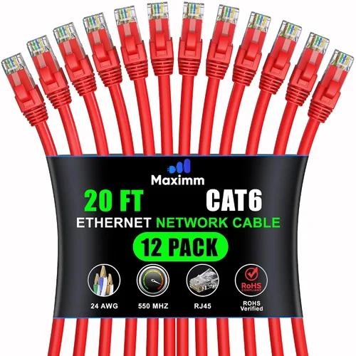 Miniatura 41 de Maximm Cable Ethernet Cat 6 – 7 pies (paquete de 12), LAN de alta velocidad, Internet, parche y cable de red, UTP, 10 Gbps, 550 MHz, color azul
