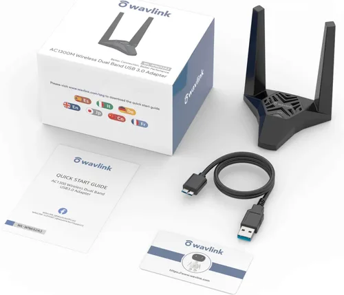 Miniatura 8 de WAVLINK Adaptador WiFi USB3.0, adaptador de red inalámbrica AC1300Mbps para PC de escritorio, doble banda 5GHz+2.4GHz WLAN con alta ganancia 2X 3dBi