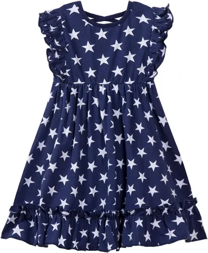 Mud Kingdom Vestido para niñas del 4 de julio, lindo día de la independencia, bandera estadounidense, manga con volantes, vacaciones de verano