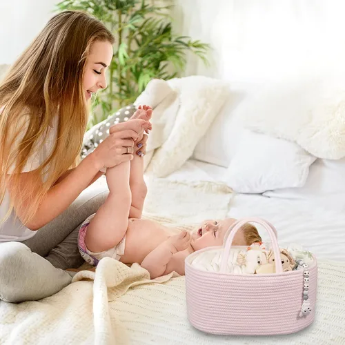 Miniatura 81 de Organizador de pañales para bebé con cuerda de algodón para niña o niño, cesta de almacenamiento portátil para guardería, bolsa de transporte