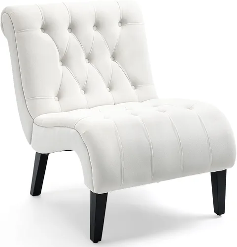 Miniatura 14 de AVAWING Juego de 2 sillas decorativas sin brazos, sillas tapizadas con botones copetudos para sala de estar con patas de madera, cómoda silla