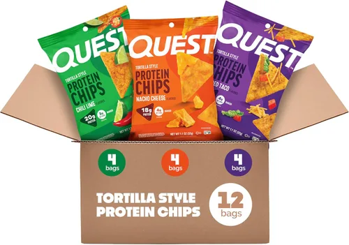 Quest Tortilla Style - Paquete variado de chips de proteína, chile lima, queso nacho, tacos cargados, 12 unidades