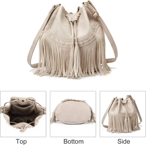 Miniatura 6 de Bolsos de cuero para mujer, bolsos cruzados con cordón para mujer, borla y bolsos de hombro