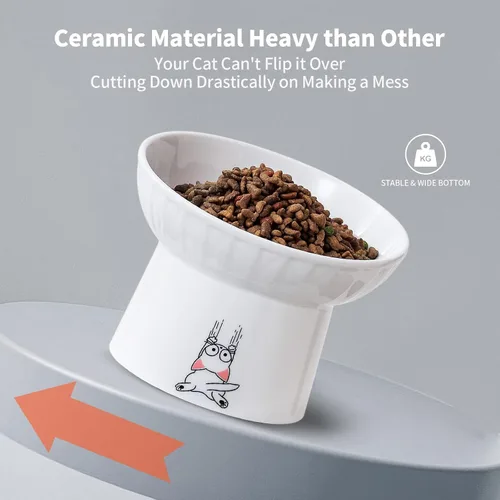 Miniatura 5 de Platos elevados de cerámica para gatos de 6.5 pulgadas extra anchos, cuenco de comida y agua para gatos inclinado y elevado de porcelana, platos