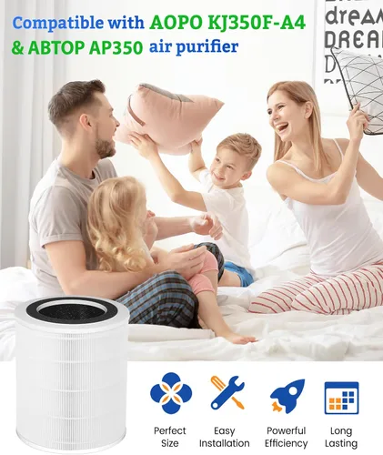 Miniatura 2 de KJ350 Filtro de repuesto HEPA verdadero compatible con AOPO KJ-350 y ABTOP AP350 purificadores de aire, filtro HEPA 3 en 1 grado H13 con filtro