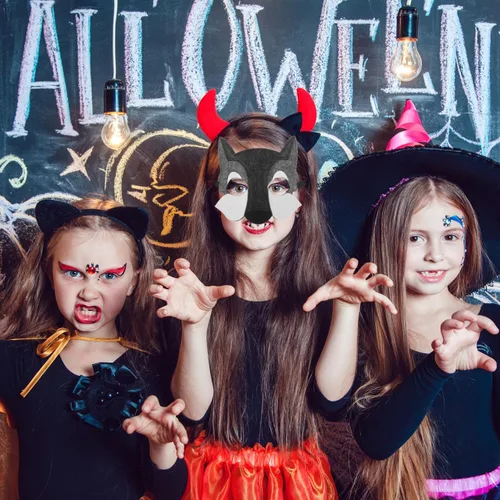 Miniatura 4 de STOBOK Máscara de lobo de 3 piezas, máscara de media cara de fieltro gris para Halloween, disfraz de cosplay para cumpleaños, carnaval, actuación