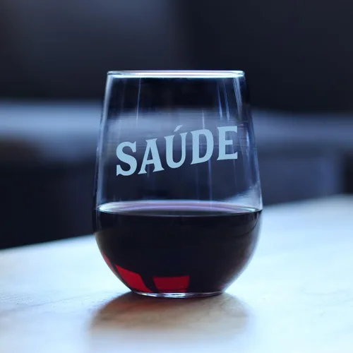 Miniatura 3 de Custom Saude - Portuguese Cheers - Personalized Stemless Wine Glass - Portugal Themed Gifts or Party Decor for Women - Large - Customized Wine Glass