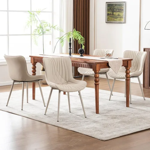 Miniatura 3 de YOUTASTE Juego de 2 sillas de comedor color crema, sillas de cocina modernas y cómodas de mediados de siglo, piel sintética tapizada, patas de metal