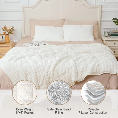 Miniatura 4 de Cottonblue Manta con peso de 15 libras de forro polar de burbujas felpa Sherpa para adultos, se adapta a camas de tamaño individual/matrimonial
