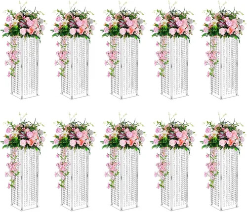 Miniatura 12 de Nuptio Centros de mesa de boda para mesas jarrones, 2 piezas de 23.6 pulgadas de alto, jarrón de flores para decoración de mesas de fiesta, elegante