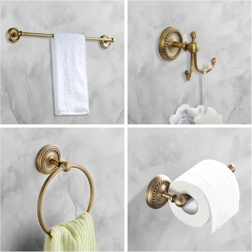 Miniatura 8 de Juego de 4 accesorios de baño de latón antiguo dorado – Toallero de 24 pulgadas, accesorios de baño de latón antiguo – Juego de accesorios de baño
