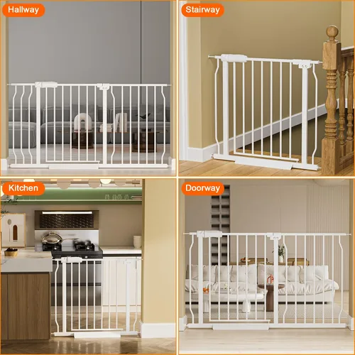 Miniatura 6 de Puerta extra ancha para bebé, puerta extra alta para perros, para escaleras, puertas, tensión de metal blanco, puertas de seguridad para mascotas