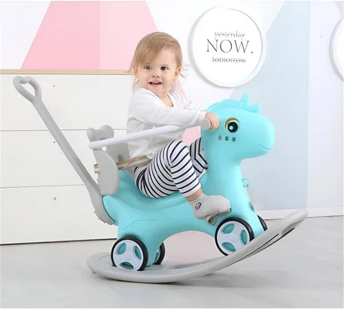 Miniatura 4 de Caballo mecedor para niños pequeños de 1 a 3 años, diseño 4 en 1, bicicleta de equilibrio para niños, carrito de empuje con tabla de equilibrio Azul