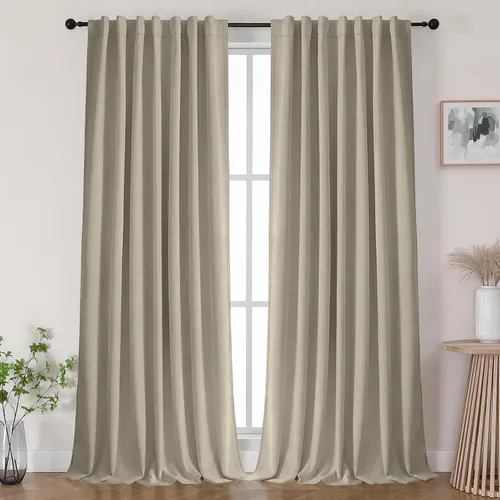 Miniatura 13 de Joydeco Cortinas opacas de lino para dormitorio, con ojales de 90 pulgadas de largo, cortinas resistentes para sala de estar, cortinas con Verde