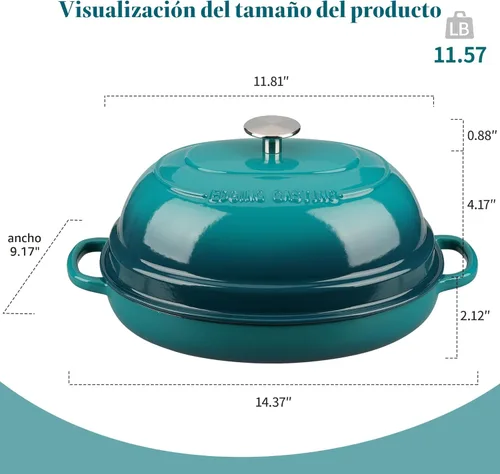 Miniatura 2 de EDGING CASTING Olla ovalada esmaltada de hierro fundido holandés con tapa, horno holandés de pan para hornear pan de masa madre, pan holandés, horno